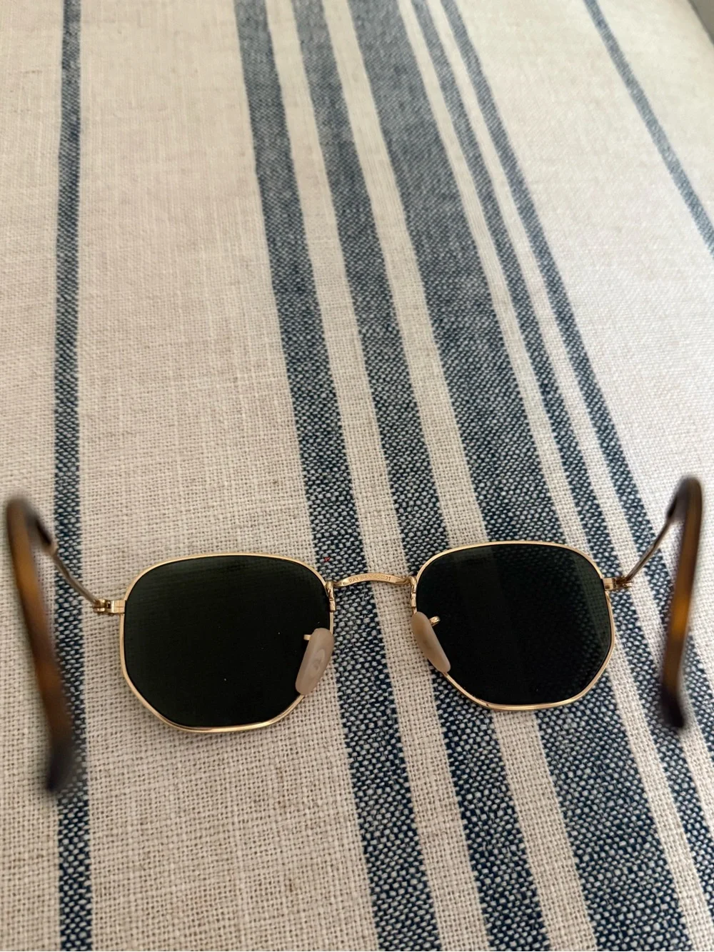 Ray-Ban Hexagonal Gold Frame Sunglasses with Green Lenses